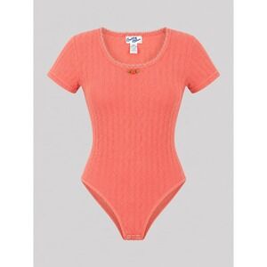 Vintage Betty Blue Pink Textured Bodysuit Lace Trim 90s Grunge‎ Medium NWT